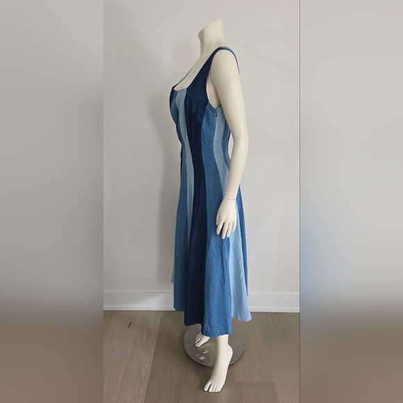 NWT Anthropologie Farm rio denim Colorblock Midi dress Fit & Flare S - Picture 13 of 16